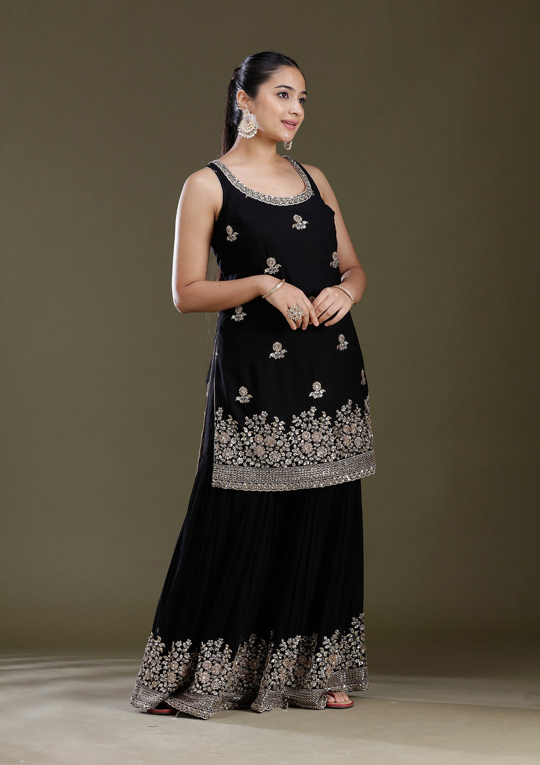 Black Sequins Tissue Readymade Salwar Suit