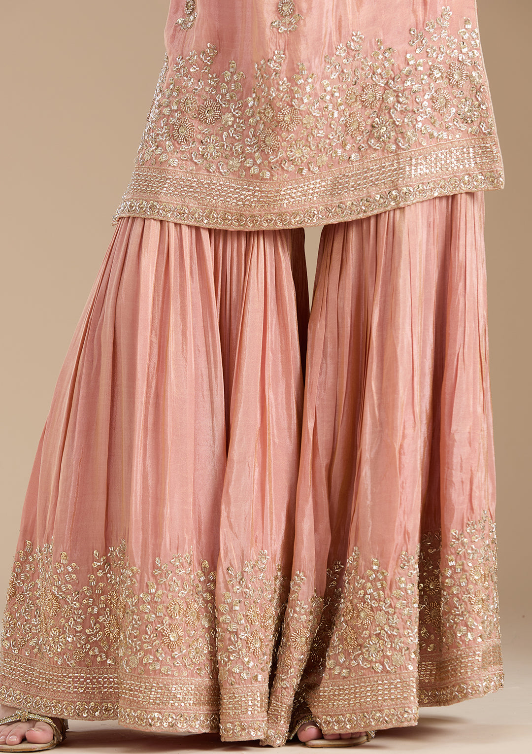 Peach Sequins Tissue Readymade Salwar Suit