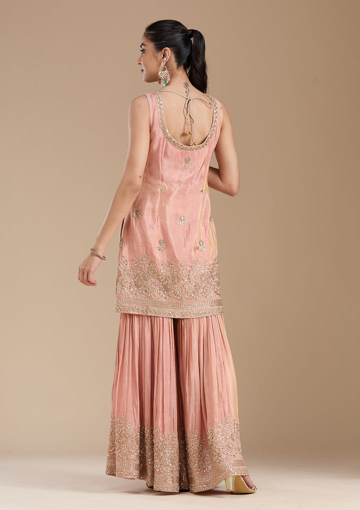 Peach Sequins Tissue Readymade Salwar Suit