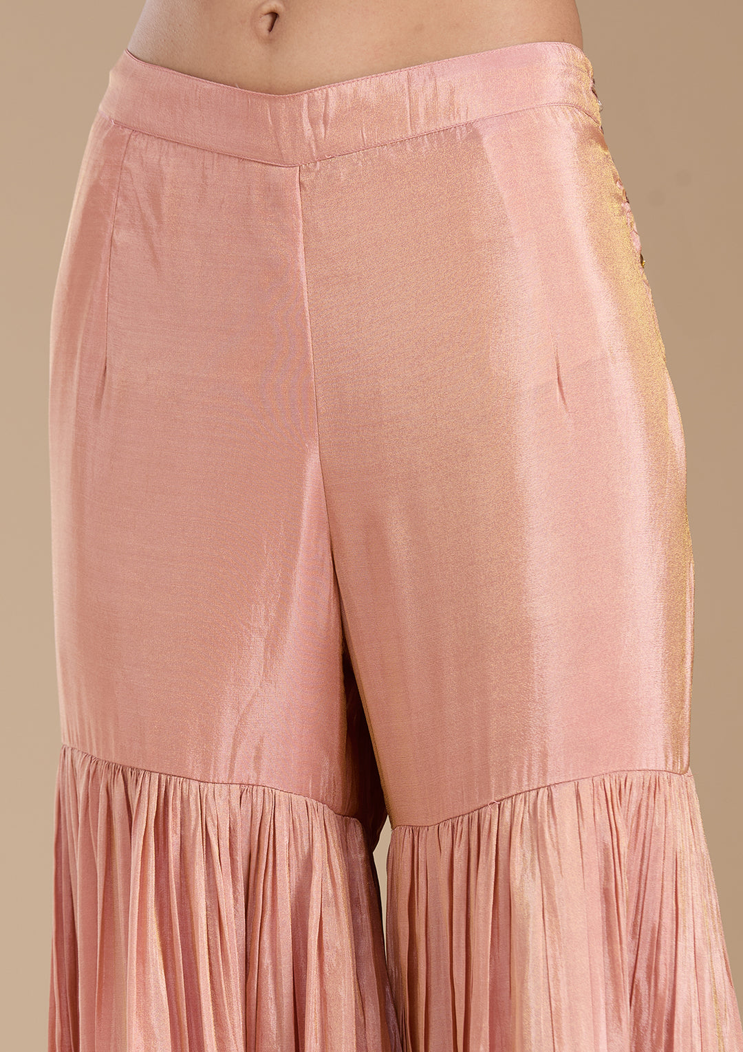 Peach Sequins Tissue Readymade Salwar Suit