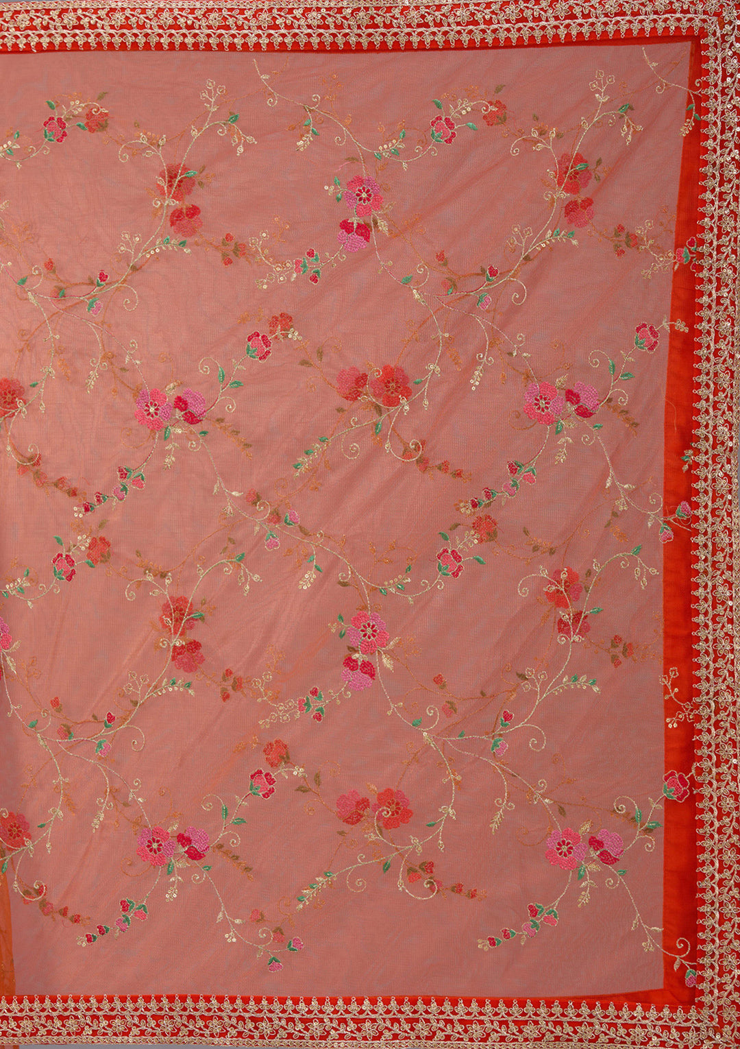 Orange Zariwork Brocade Readymade Salwar Suit