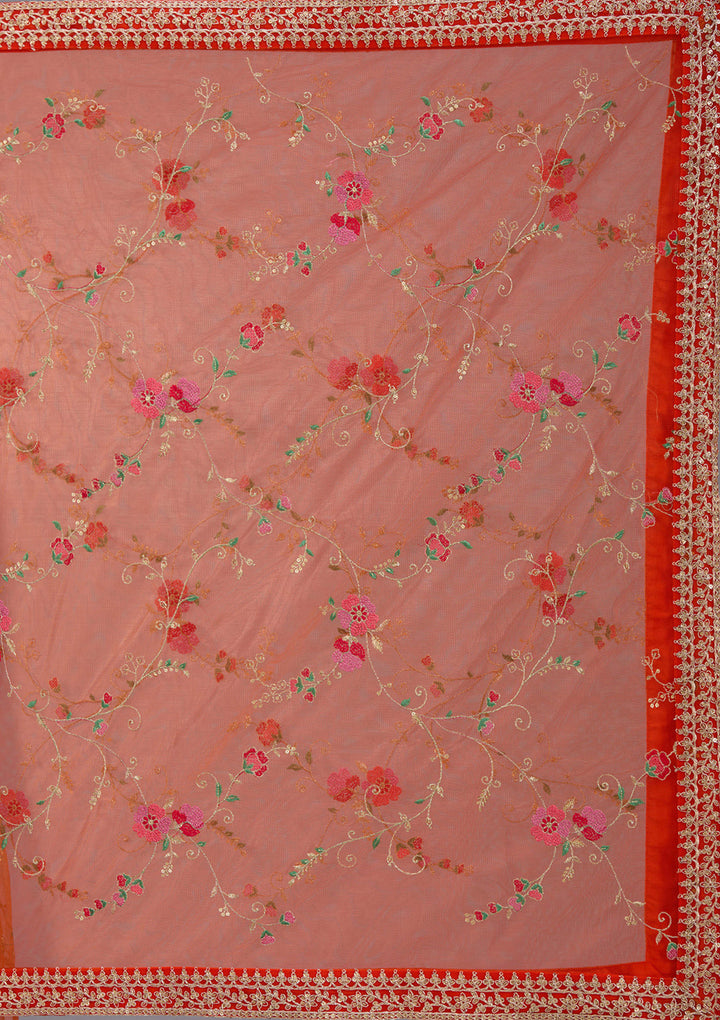 Orange Zariwork Brocade Readymade Salwar Suit