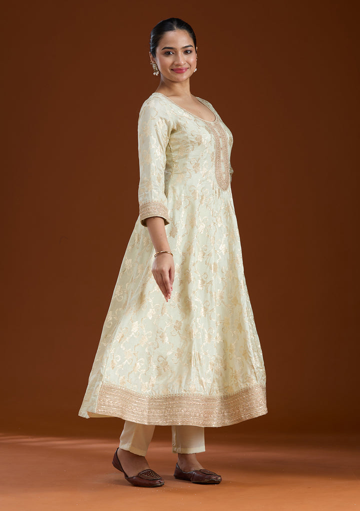 Off White Zariwork Brocade Readymade Salwar Suit