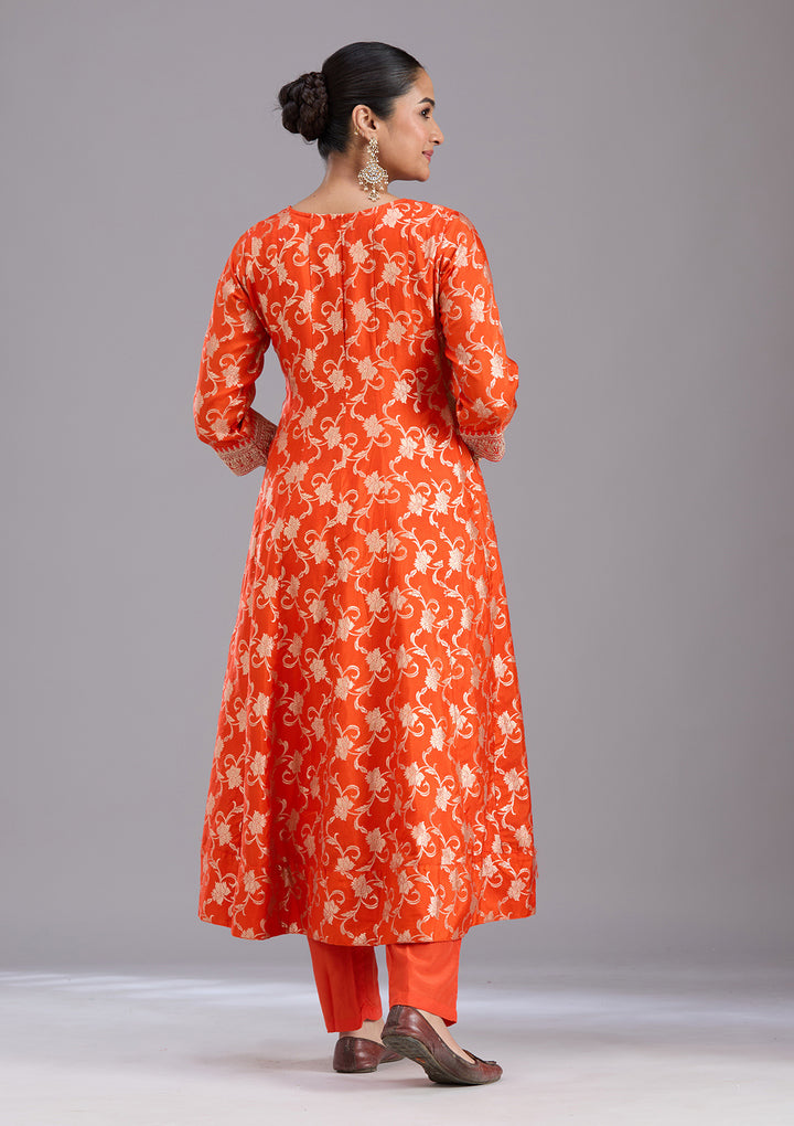 Orange Zariwork Brocade Readymade Salwar Suit