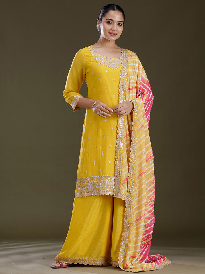 Yellow Sequins Soft Raw Silk Readymade Salwar Suit