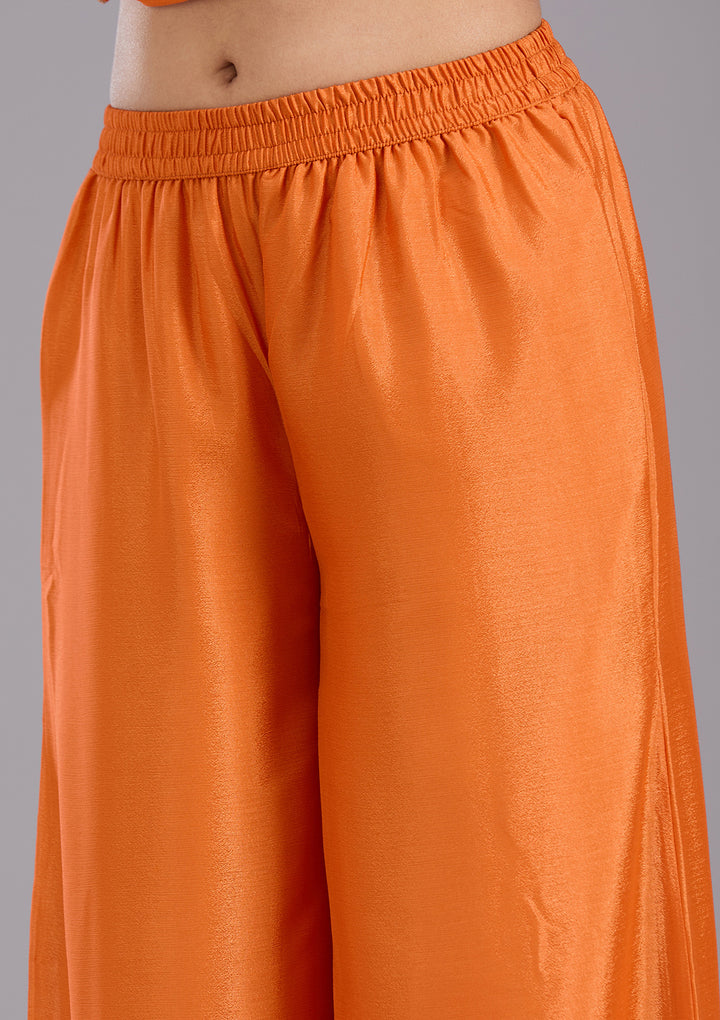 Orange Sequins Soft Raw Silk Readymade Salwar Suit