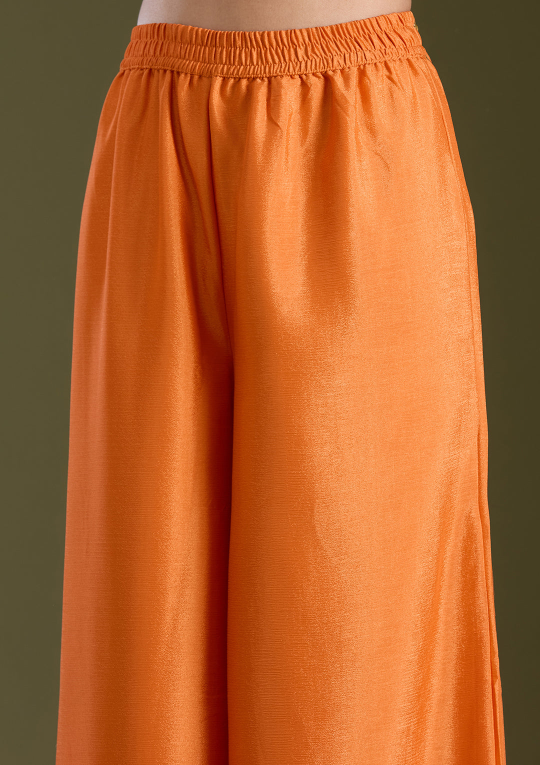 Orange Sequins Soft Raw Silk Readymade Salwar Suit