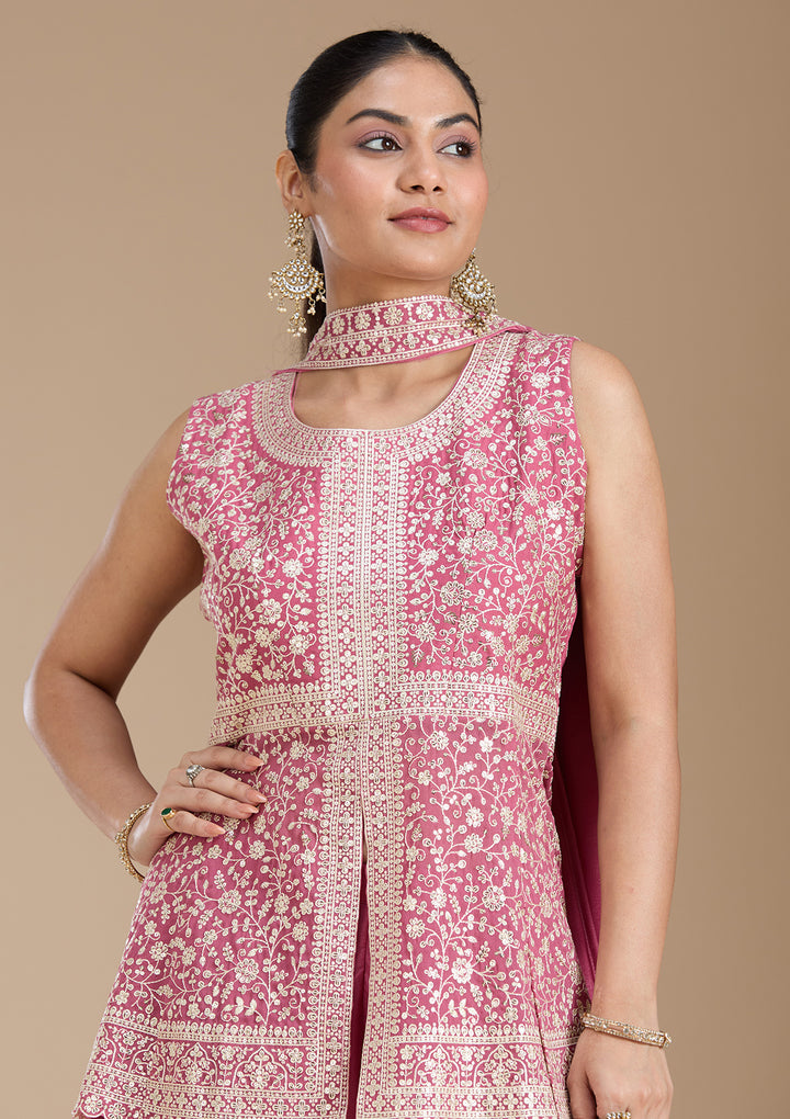 Pink Zariwork (Gold) Georgette Readymade Salwar Suit