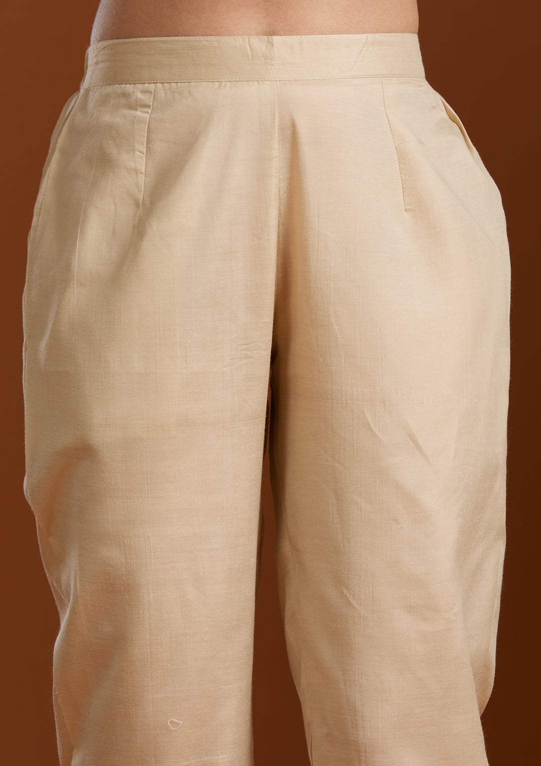 Beige Threadwork Chanderi Readymade Salwar Suit