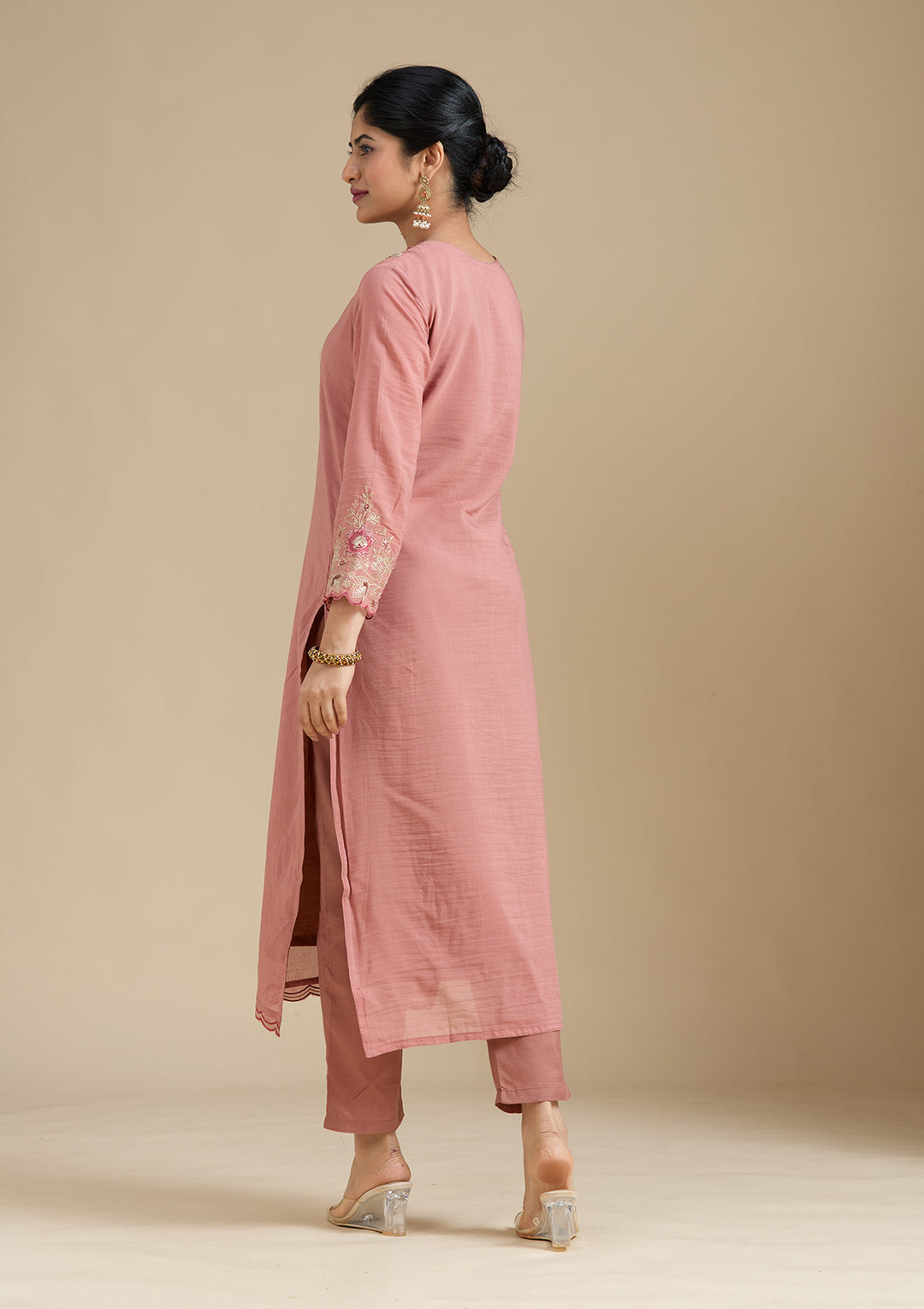 Rust Threadwork Chanderi Readymade Salwar Suit