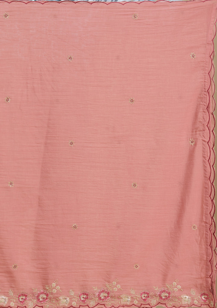 Rust Threadwork Chanderi Readymade Salwar Suit