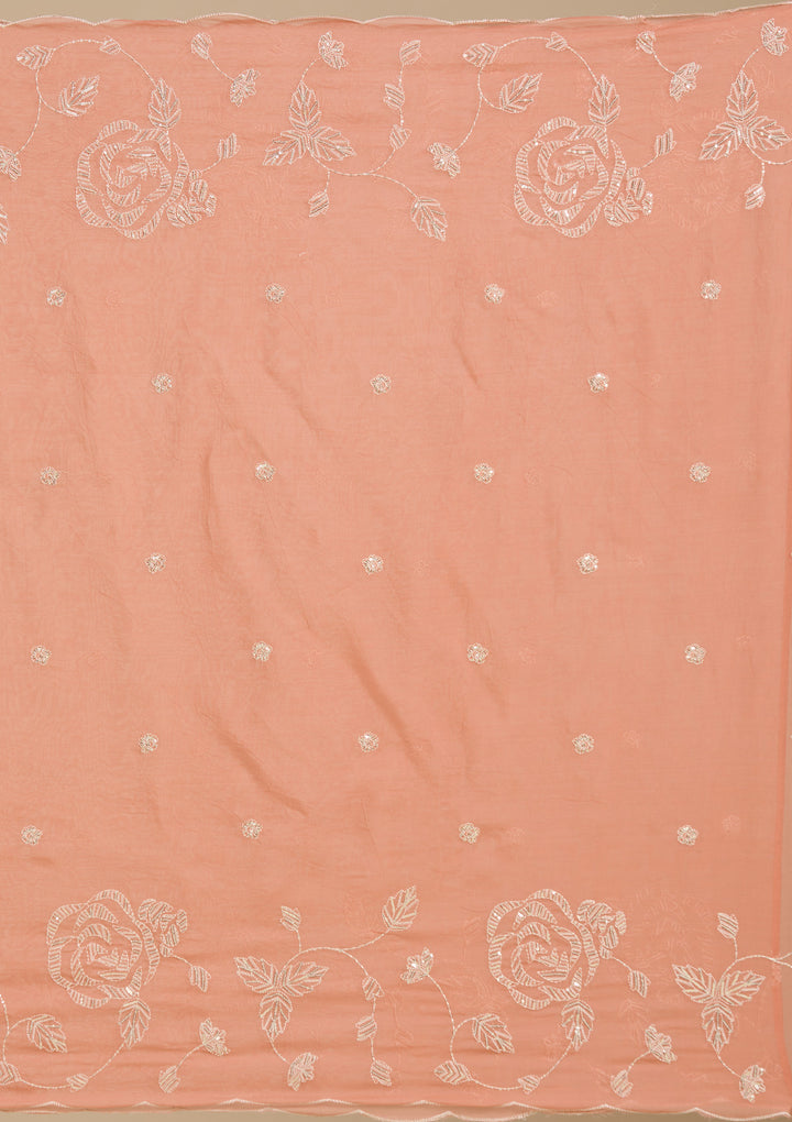 Light Orange Zardozi (Gold) Organza Readymade Salwar Suit