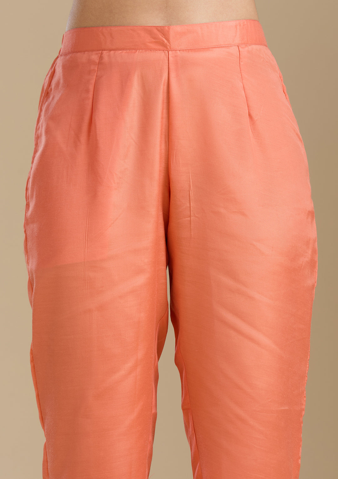 Light Orange Zardozi (Gold) Organza Readymade Salwar Suit