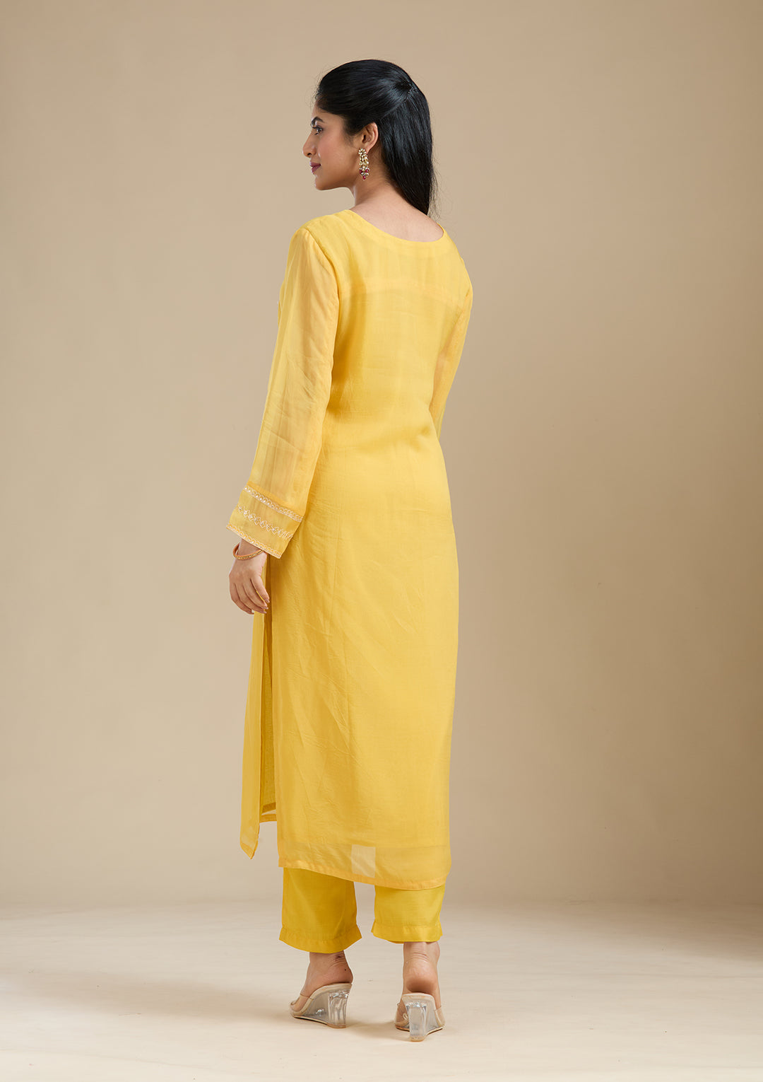 Mustard Yellow Zardozi (Gold) Organza Readymade Salwar Suit