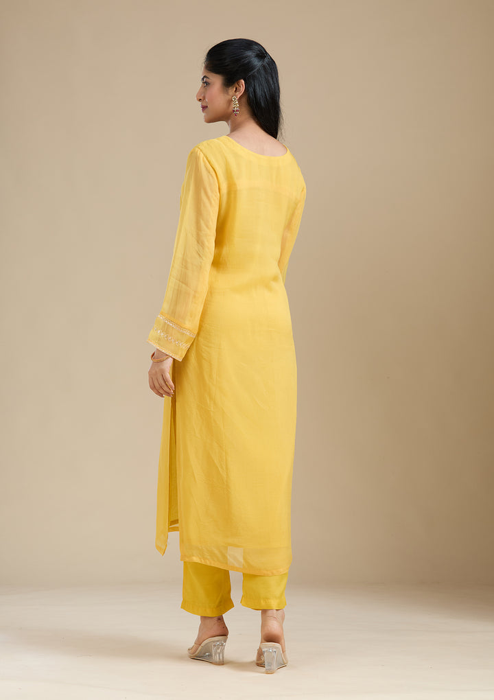 Mustard Yellow Zardozi (Gold) Organza Readymade Salwar Suit