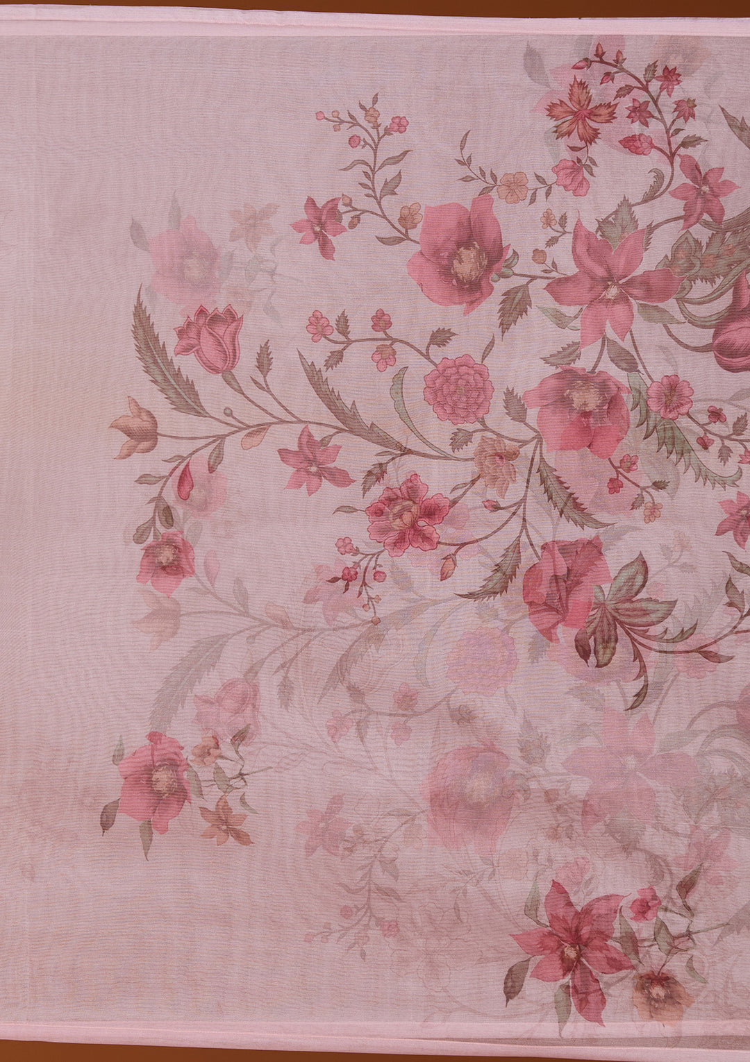 Beige Threadwork Organza Readymade Salwar Suit