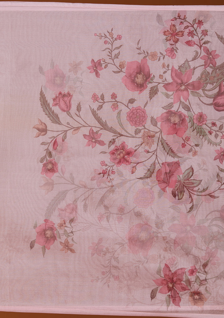 Beige Threadwork Organza Readymade Salwar Suit