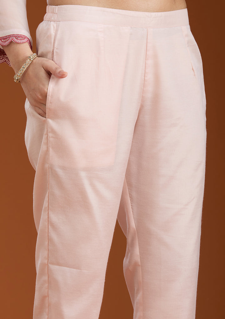 Beige Threadwork Organza Readymade Salwar Suit