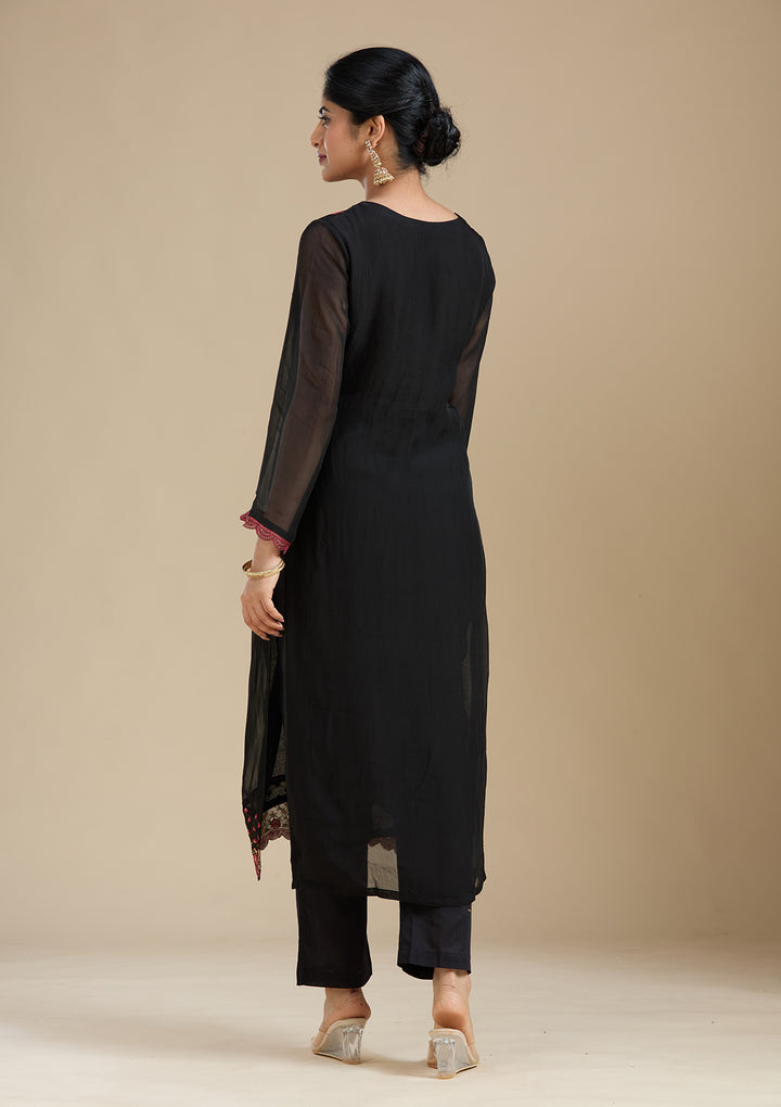 Black Threadwork Organza Readymade Salwar Suit