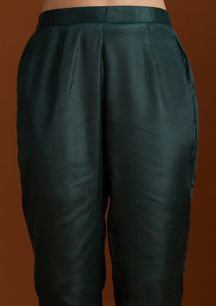 Bottle Green Threadwork Organza Readymade Salwar Suit