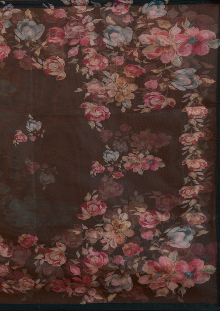 Bottle Green Threadwork Organza Readymade Salwar Suit