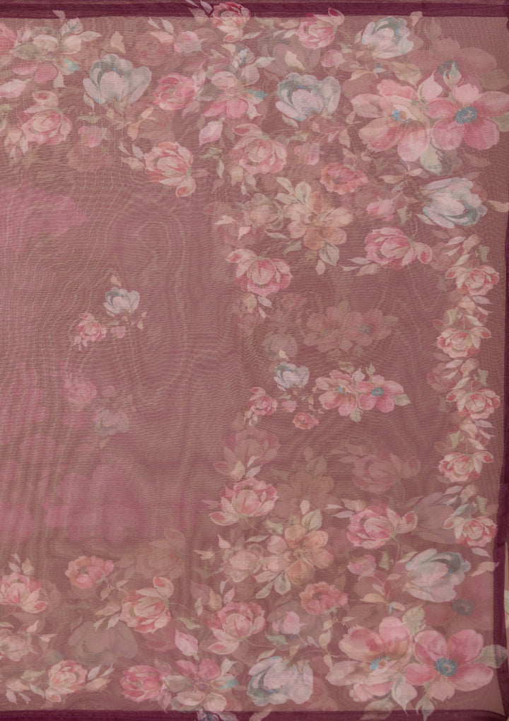 Wine Threadwork Organza Readymade Salwar Suit