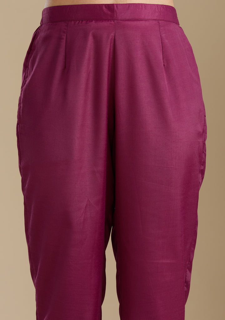 Wine Threadwork Organza Readymade Salwar Suit