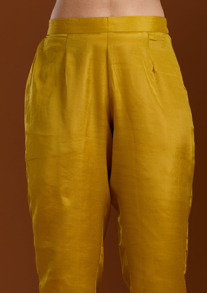 Mustard Yellow Zardozi (Gold) Organza Readymade Salwar Suit