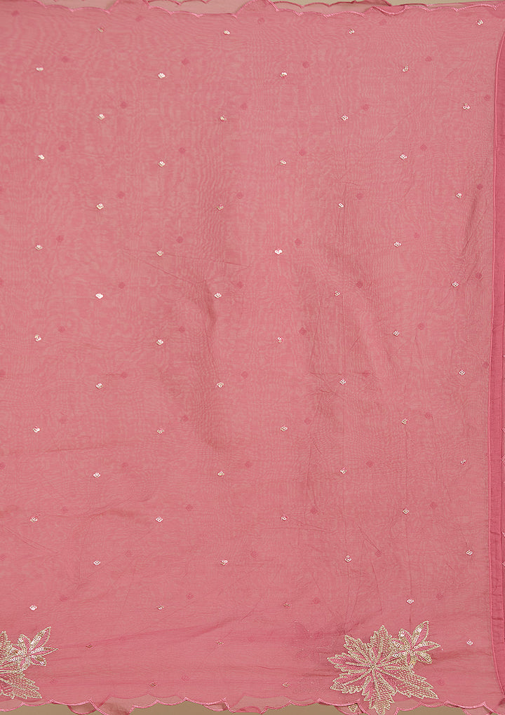 Peach Zardozi (Gold) Organza Readymade Salwar Suit