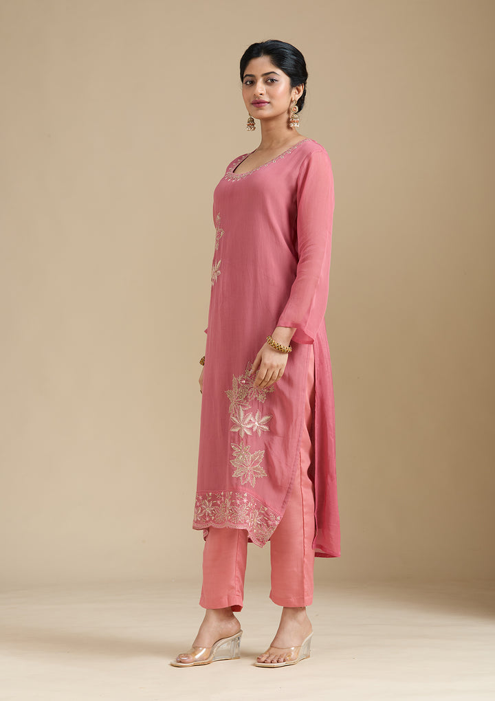 Peach Zardozi (Gold) Organza Readymade Salwar Suit