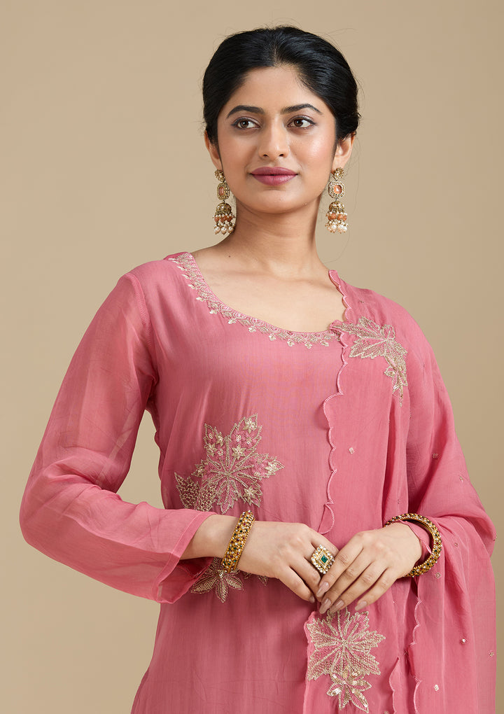 Peach Zardozi (Gold) Organza Readymade Salwar Suit