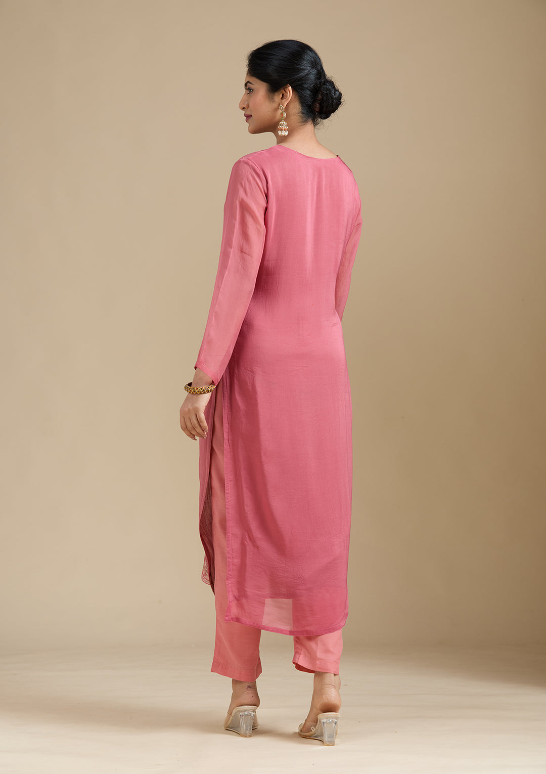 Peach Zardozi (Gold) Organza Readymade Salwar Suit