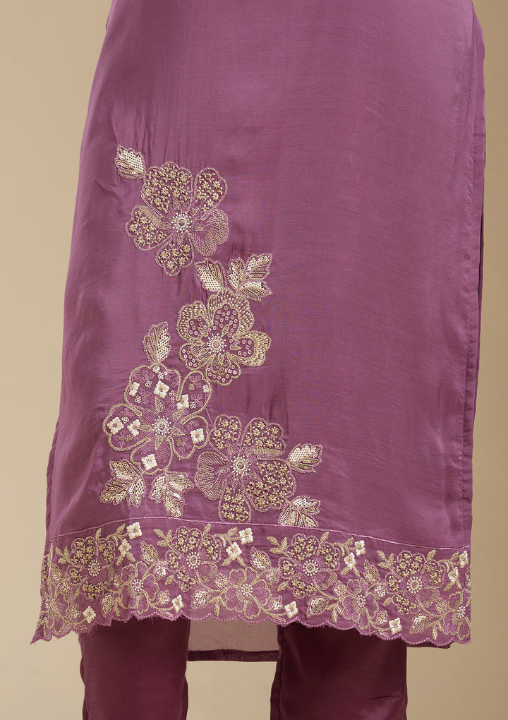 Purple Zardozi (Gold) Organza Readymade Salwar Suit