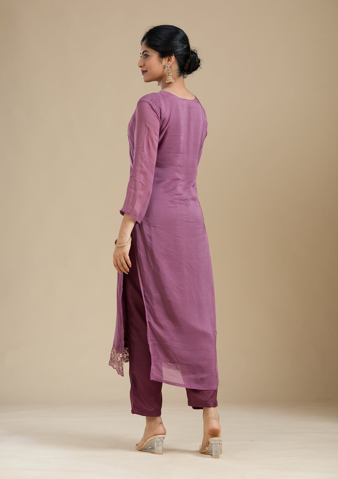 Purple Zardozi (Gold) Organza Readymade Salwar Suit