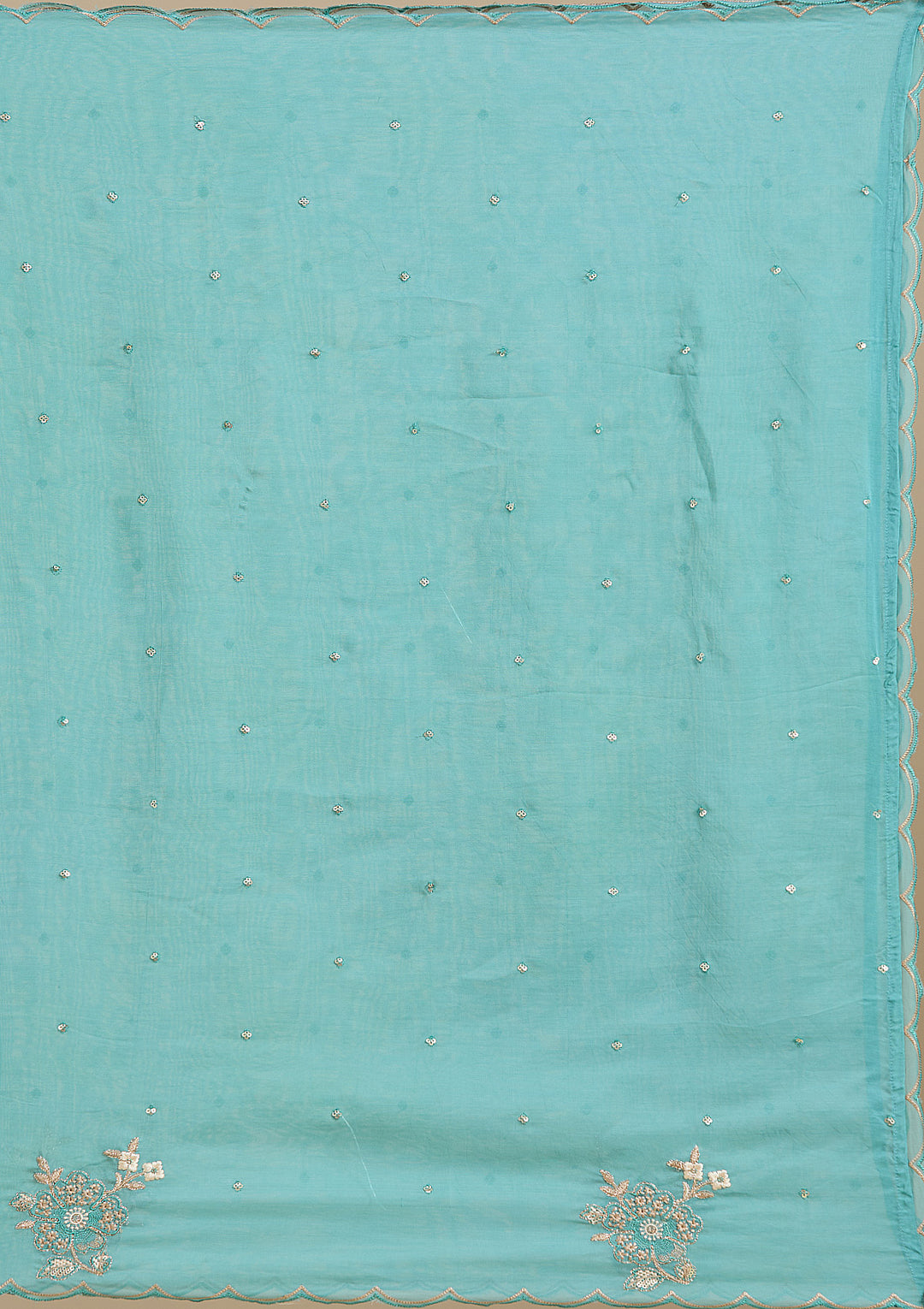 Sea Green Zardozi (Gold) Organza Readymade Salwar Suit