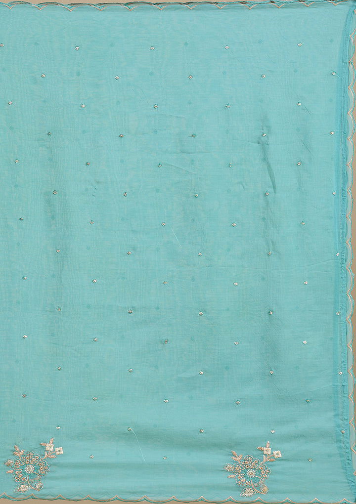 Sea Green Zardozi (Gold) Organza Readymade Salwar Suit