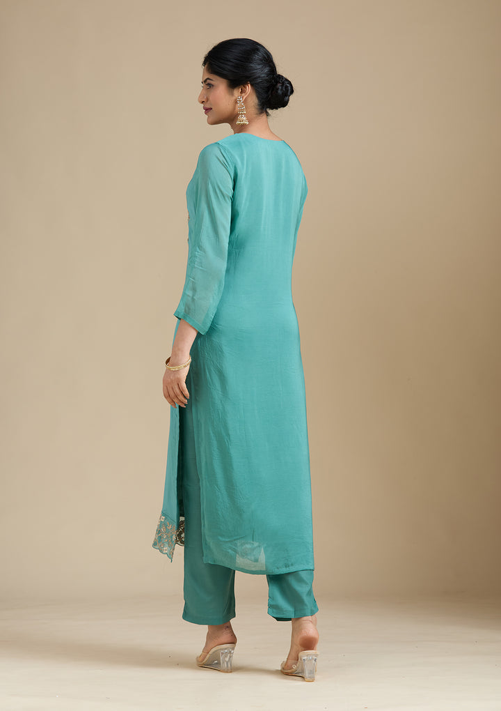 Sea Green Zardozi (Gold) Organza Readymade Salwar Suit