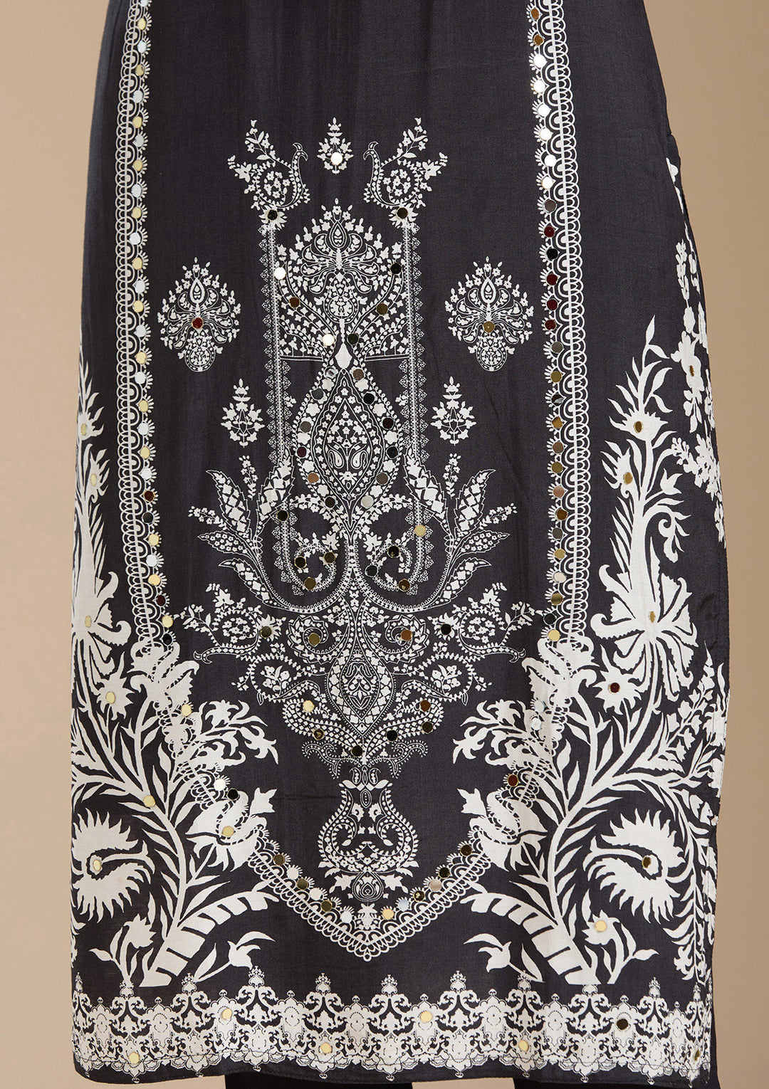 Black Printed Crepe Readymade Salwar Suit