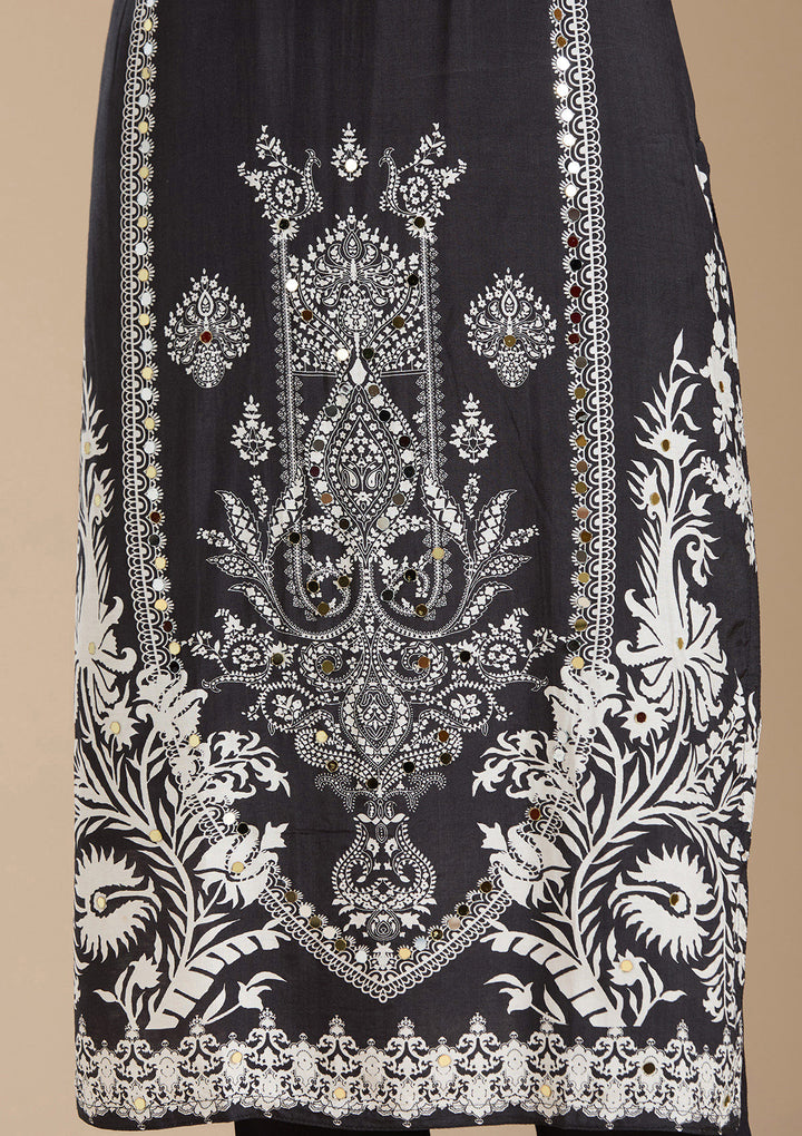 Black Printed Crepe Readymade Salwar Suit