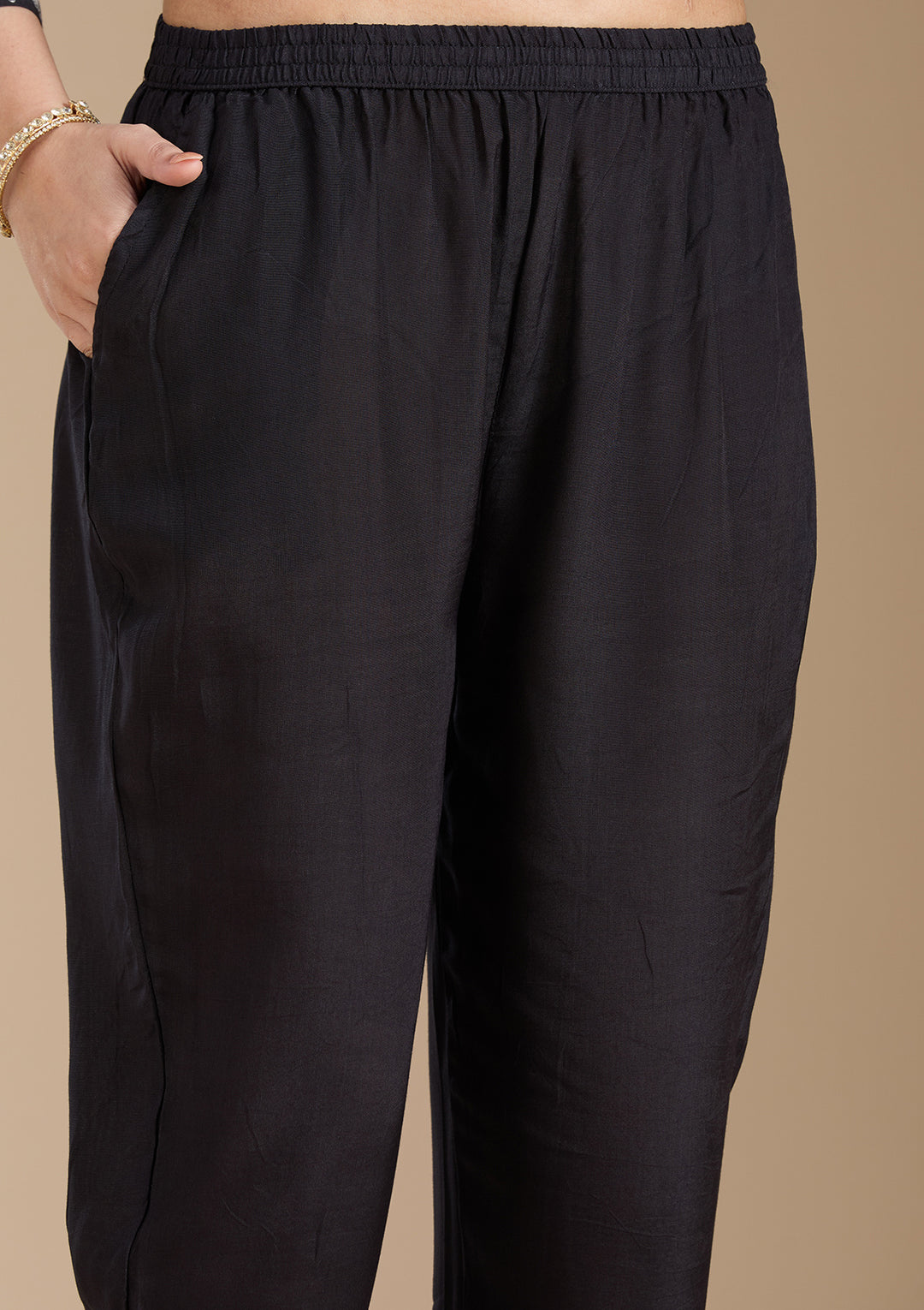 Black Printed Crepe Readymade Salwar Suit