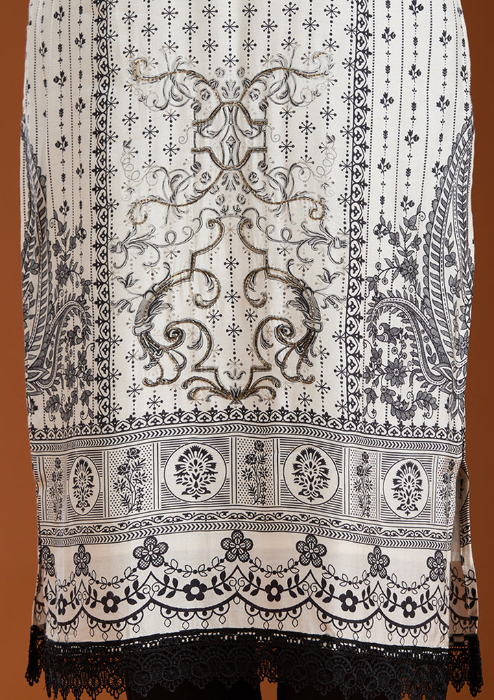 Off White Printed Crepe Readymade Salwar Suit