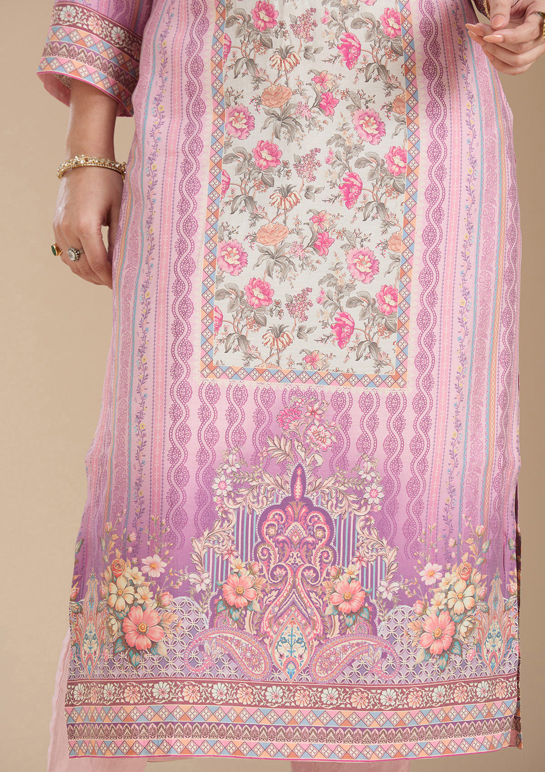 Lavender Printed Crepe Readymade Salwar Suit