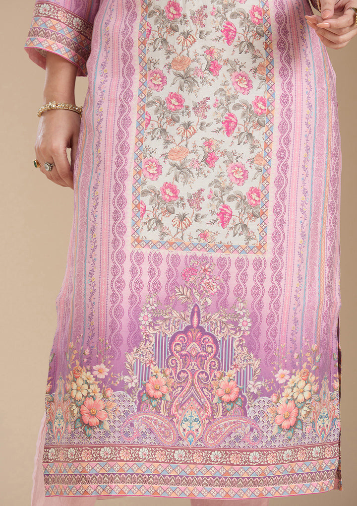 Lavender Printed Crepe Readymade Salwar Suit