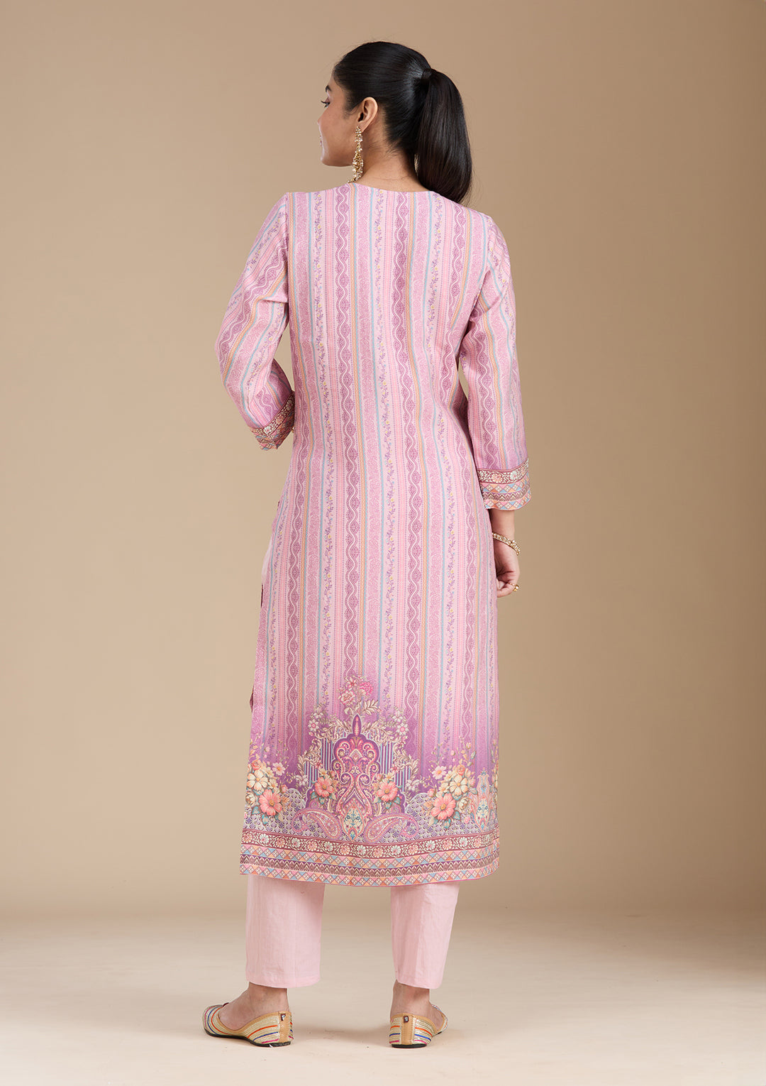 Lavender Printed Crepe Readymade Salwar Suit