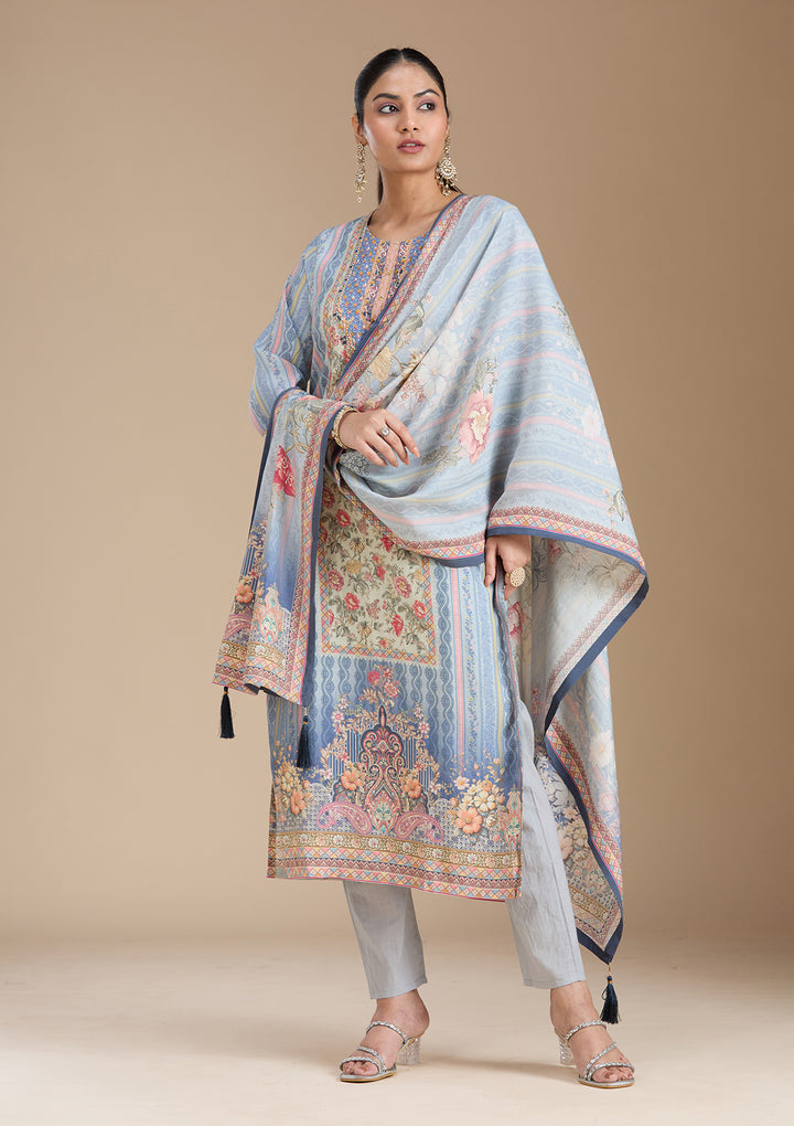 Sky Blue Printed Crepe Readymade Salwar Suit