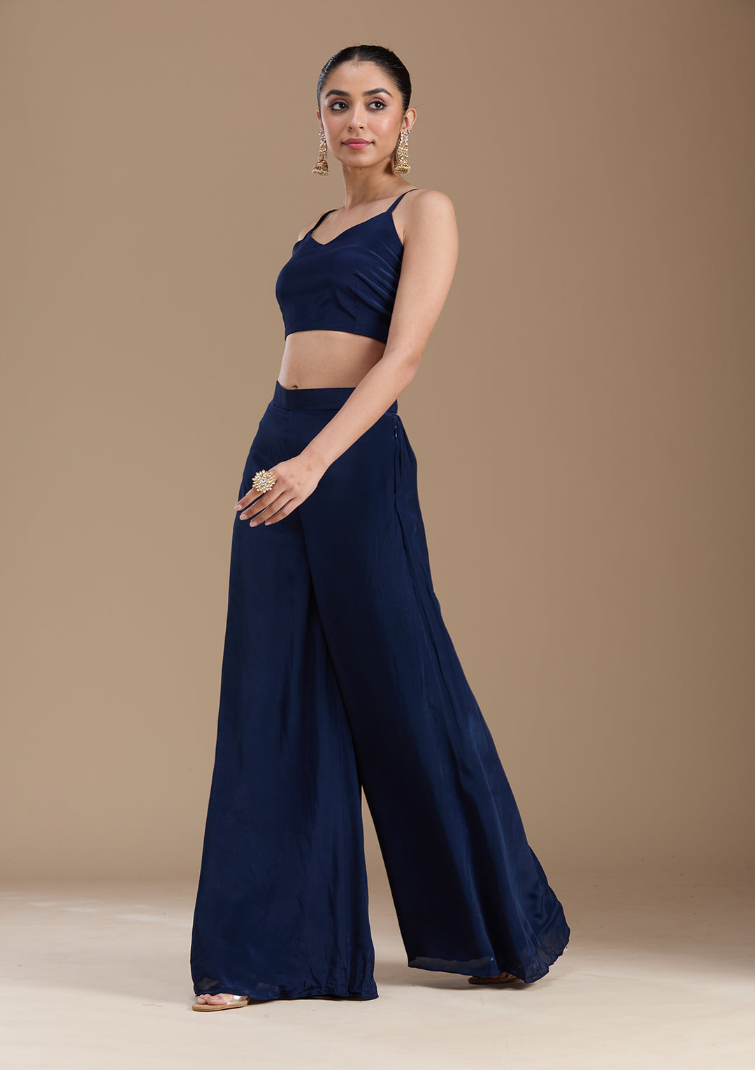 Navy Blue Threadwork Art Silk Readymade Salwar Suit