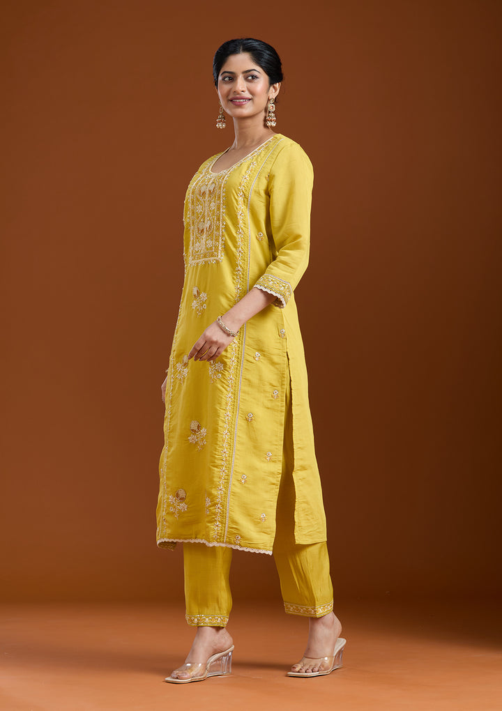 Yellow Cutdana Chanderi Readymade Salwar Suit