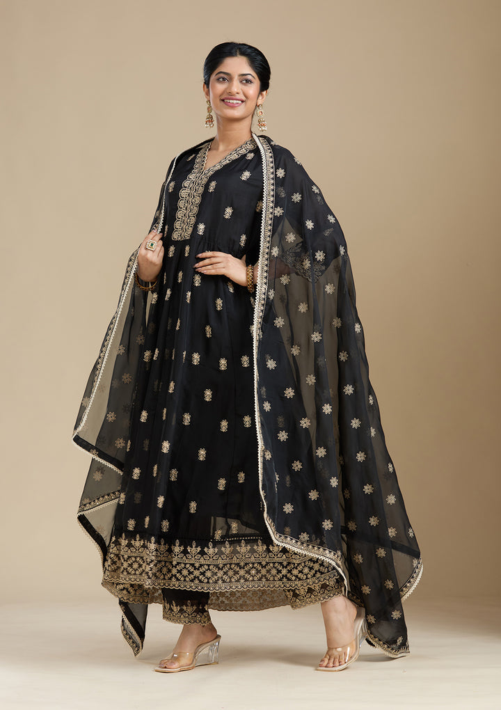 Black Zariwork (Gold) Organza Readymade Salwar Suit