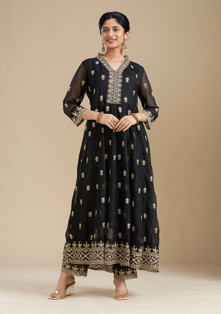 Black Zariwork (Gold) Organza Readymade Salwar Suit