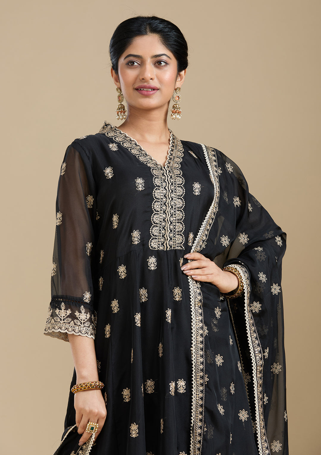 Black Zariwork (Gold) Organza Readymade Salwar Suit